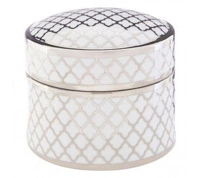 Reneze Trinket Box Silver & White Ceramic Large