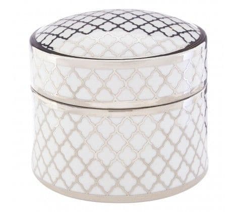 Reneze Trinket Box Silver & White Ceramic Large