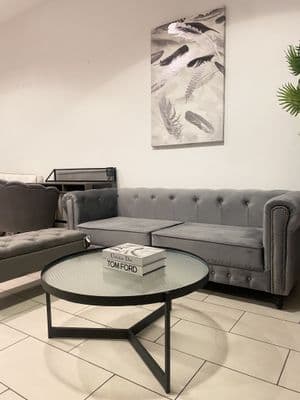 Ribbed Glass Top Round Coffee Table With Black Frame