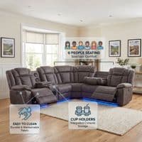Rico Dark Grey Electric Recliner Corner Sofa with LED & Bluetooth