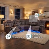 Rico Dark Grey Electric Recliner Corner Sofa with LED & Bluetooth