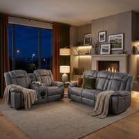 Rico Grey Fabric Electric Recliner 3+2 Sofa with LED & Bluetooth