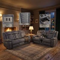 Rico Grey Fabric Electric Recliner 3+2 Sofa with LED & Bluetooth