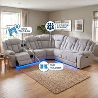 Rico Grey Fabric Electric Recliner Corner Sofa with LED & Bluetooth