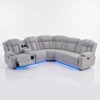 Rico Grey Fabric Electric Recliner Corner Sofa with LED & Bluetooth