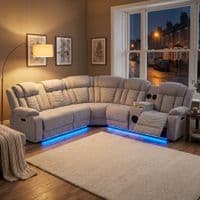 Rico Grey Fabric Electric Recliner Corner Sofa with LED & Bluetooth