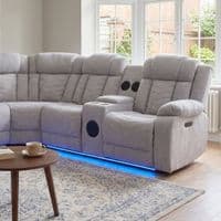 Rico Grey Fabric Electric Recliner Corner Sofa with LED & Bluetooth