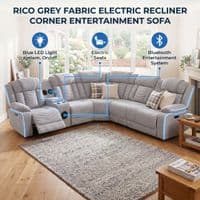 Rico Grey Fabric Electric Recliner Corner Sofa with LED & Bluetooth