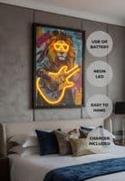 Rock Star Lion Guitarist Neon LED Wall Art - 40x60cm Canvas USB