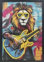 Rock Star Lion Guitarist Neon LED Wall Art - 40x60cm Canvas USB