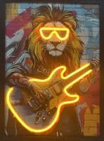 Rock Star Lion Guitarist Neon LED Wall Art - 40x60cm Canvas USB