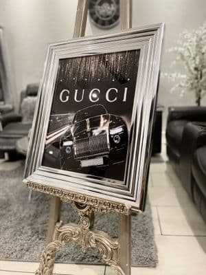 Rolls Royce Golden Gucci Wall Art Chrome Frame