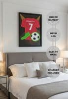 Ronaldo '7' Neon LED Wall Art - 40x60cm Football Shirt & Boot Decor USB