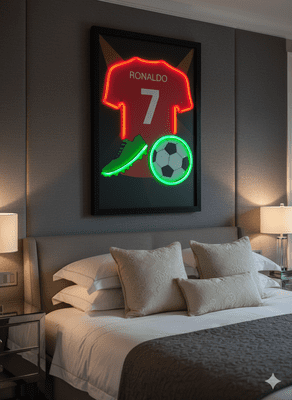 Ronaldo '7' Neon LED Wall Art - 40x60cm Football Shirt & Boot Decor USB