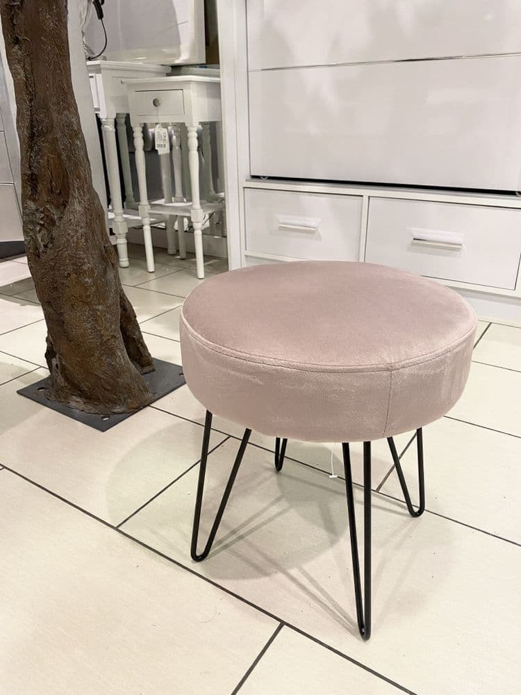 Round Stool Pin Style Leg Stool Velvet Pink