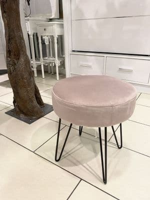 Round Stool Pin Style Leg Stool Velvet Pink
