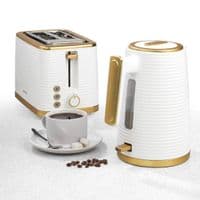 Salter Palermo White & Gold Kettle & 2-Slice Toaster Set Rapid Boil