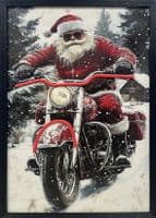 Santa Claus Motorbike Neon LED Wall Art - 40x60cm Christmas Biker Decor USB