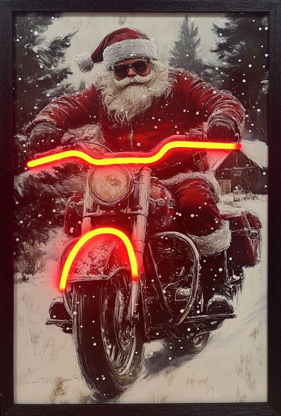 Santa Claus Motorbike Neon LED Wall Art - 40x60cm Christmas Biker Decor USB