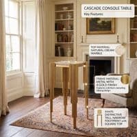 Sassari Gold Lamp Table 30x30x70cm Cream Marble Modern Side Table