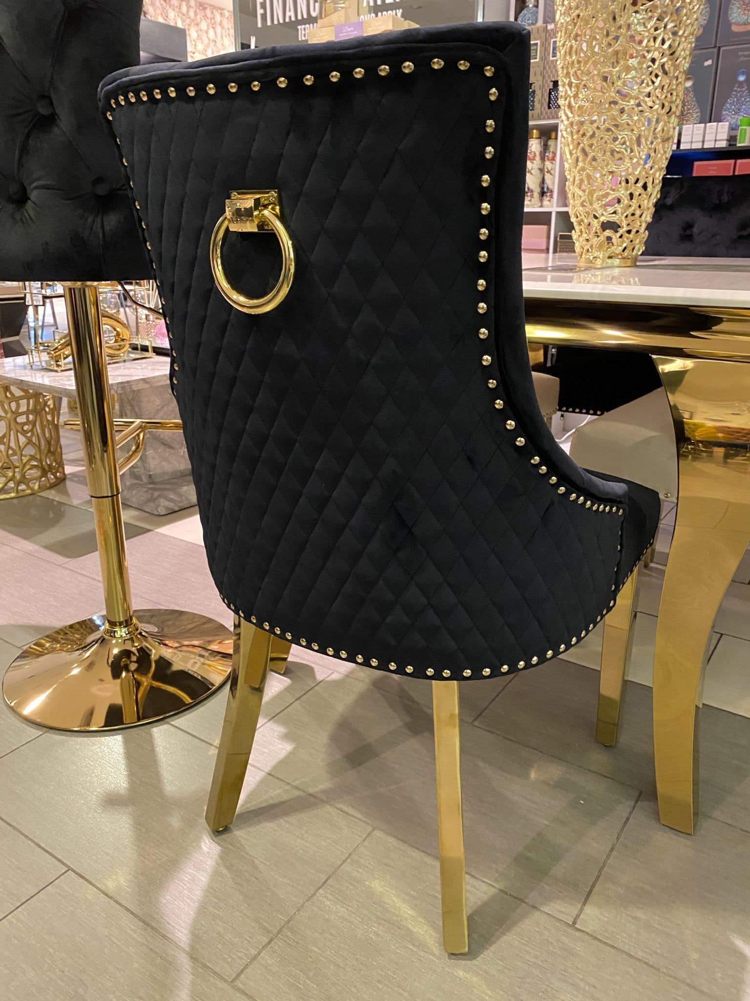 Set Of 2 Black Majestic Dining Chairs With Gold Legs