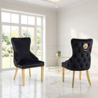 Set Of 2 Black Victoria Dining Chairs With Gold Legs