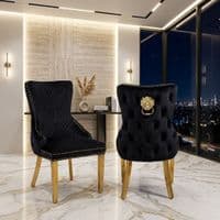 Set Of 2 Black Victoria Dining Chairs With Gold Legs