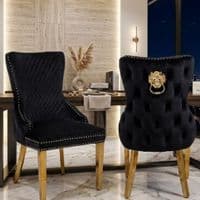 Set Of 2 Black Victoria Dining Chairs With Gold Legs