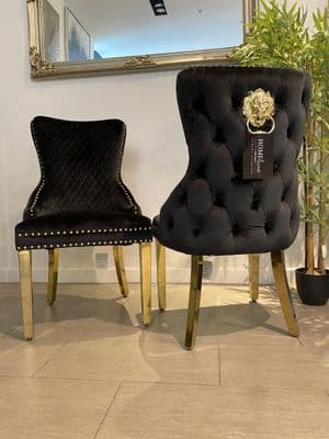 Set Of 2 Black Victoria Dining Chairs With Gold Legs