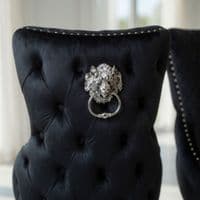 Set of 2 Black Victoria Dining Chairs with Lion Knocker Silver Legs