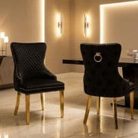 Set of 2 Black Victoria Dining Chairs with Ring Knocker & Gold Legs