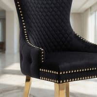 Set of 2 Black Victoria Dining Chairs with Ring Knocker & Gold Legs