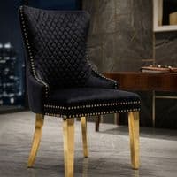 Set of 2 Black Victoria Dining Chairs with Ring Knocker & Gold Legs