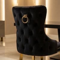 Set of 2 Black Victoria Dining Chairs with Ring Knocker & Gold Legs
