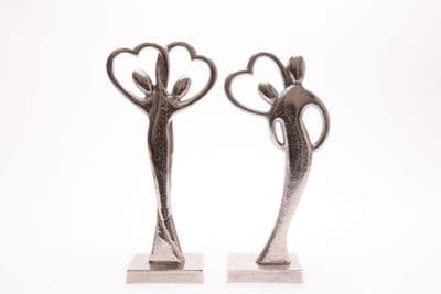 Set Of 2 Couple Heart Décor Silver