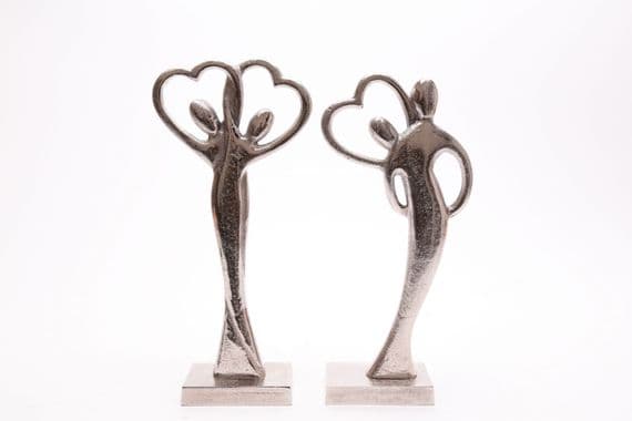 Set Of 2 Couple Heart Décor Silver