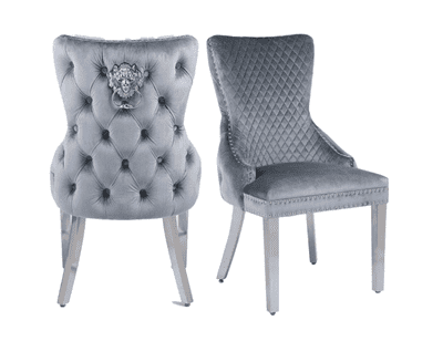 Set of 2 Grey Victoria Dining Chairs Chrome Leg | Home Luxe Interior