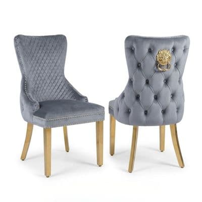 Set of 2 Grey Victoria Dining Chairs Gold Leg