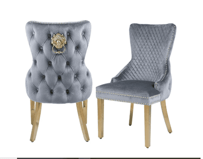 Set of 2 Grey Victoria Dining Chairs Gold Leg