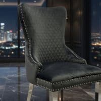 Set of 2 Grey Victoria Dining Chairs with Ring Knocker & Silver Legs