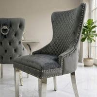 Set of 2 Grey Victoria Dining Chairs with Ring Knocker & Silver Legs