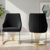 Set of 2 Lasco Black and Gold Velvet Dining Chairs with Metal Legs