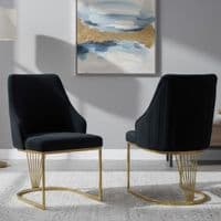 Set of 2 Lasco Black and Gold Velvet Dining Chairs with Metal Legs