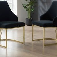 Set of 2 Lasco Black and Gold Velvet Dining Chairs with Metal Legs