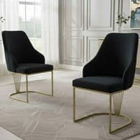 Set of 2 Lasco Black and Gold Velvet Dining Chairs with Metal Legs