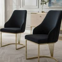 Set of 2 Lasco Black and Gold Velvet Dining Chairs with Metal Legs