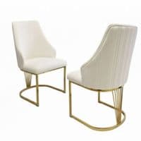 Set of 2 Lasco Cream and Gold Fabric Dining Chairs with Metal Legs