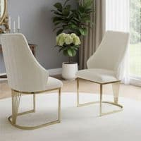Set of 2 Lasco Cream and Gold Fabric Dining Chairs with Metal Legs