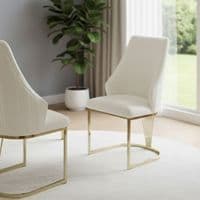 Set of 2 Lasco Cream and Gold Fabric Dining Chairs with Metal Legs