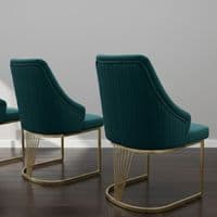Set of 2 Lasco Green and Gold Velvet Dining Chairs with Metal Legs
